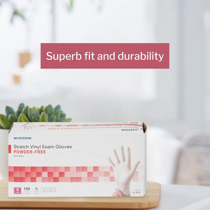Exam Glove McKesson Small NonSterile Stretch Vinyl Standard Cuff Length Smooth Ivory Not Rated, Packaging Type- Box