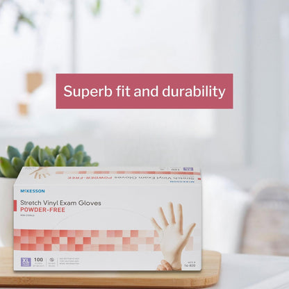 Exam Glove McKesson X-Large NonSterile Stretch Vinyl Standard Cuff Length Smooth Ivory Not Rated, Packaging Type- Box