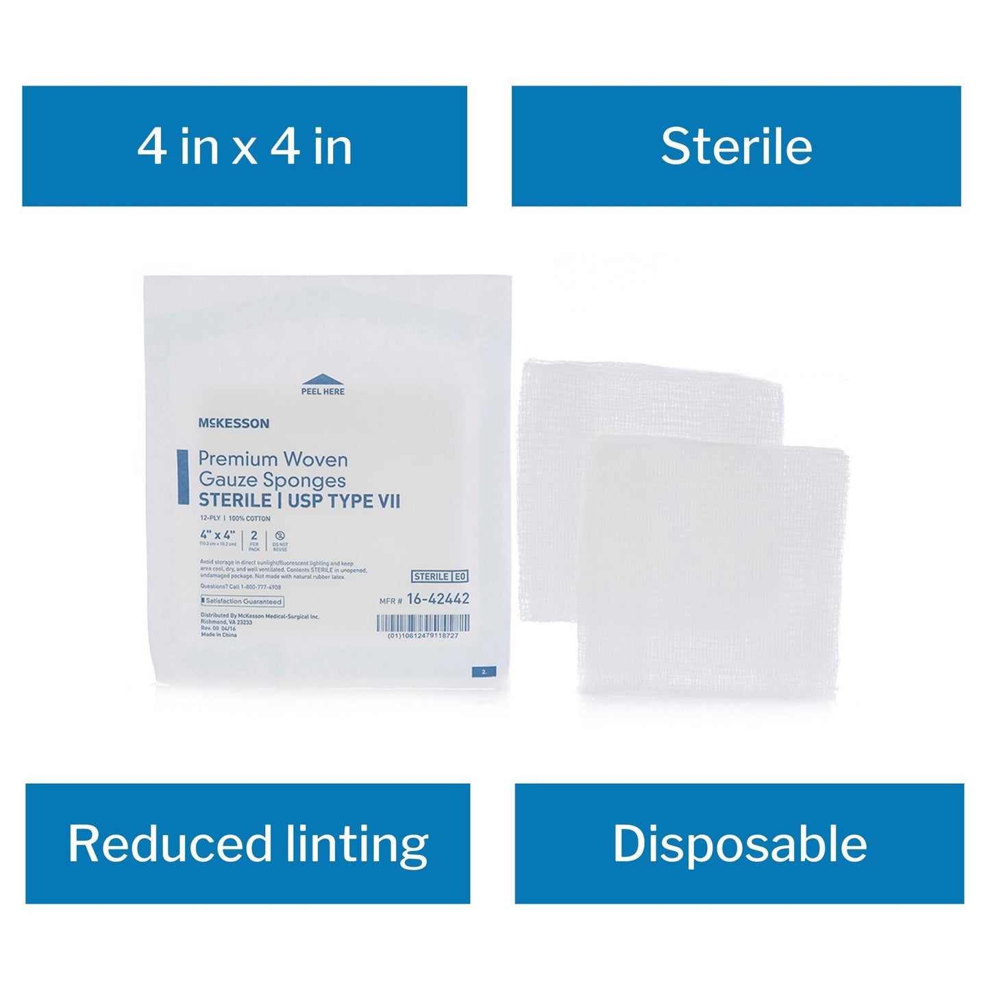 Gauze Sponge McKesson 4 X 4 Inch 12-Ply Sterile 2 per Pack, Packaging Type- Box