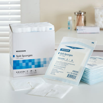 Drain Sponge McKesson 4 X 4 Inch 6-Ply Sterile 2 per Pack, Packaging Type- Box
