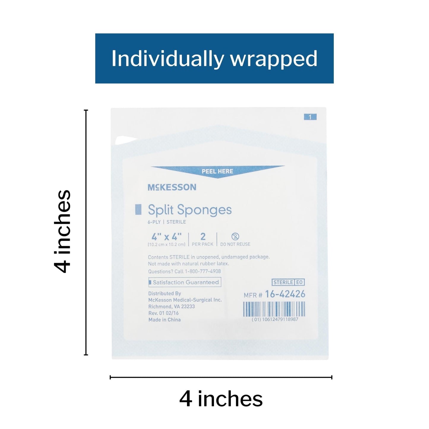Drain Sponge McKesson 4 X 4 Inch 6-Ply Sterile 2 per Pack, Packaging Type- Box
