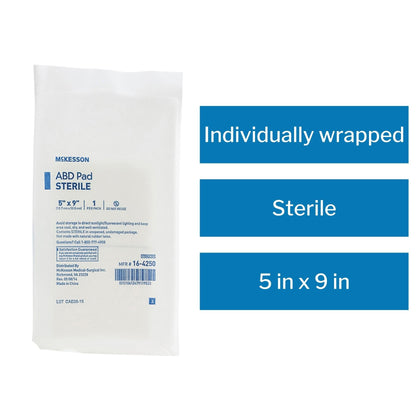 Abdominal Pad McKesson 5 X 9 Inch Sterile 1 per Pack, Packaging Type- Box