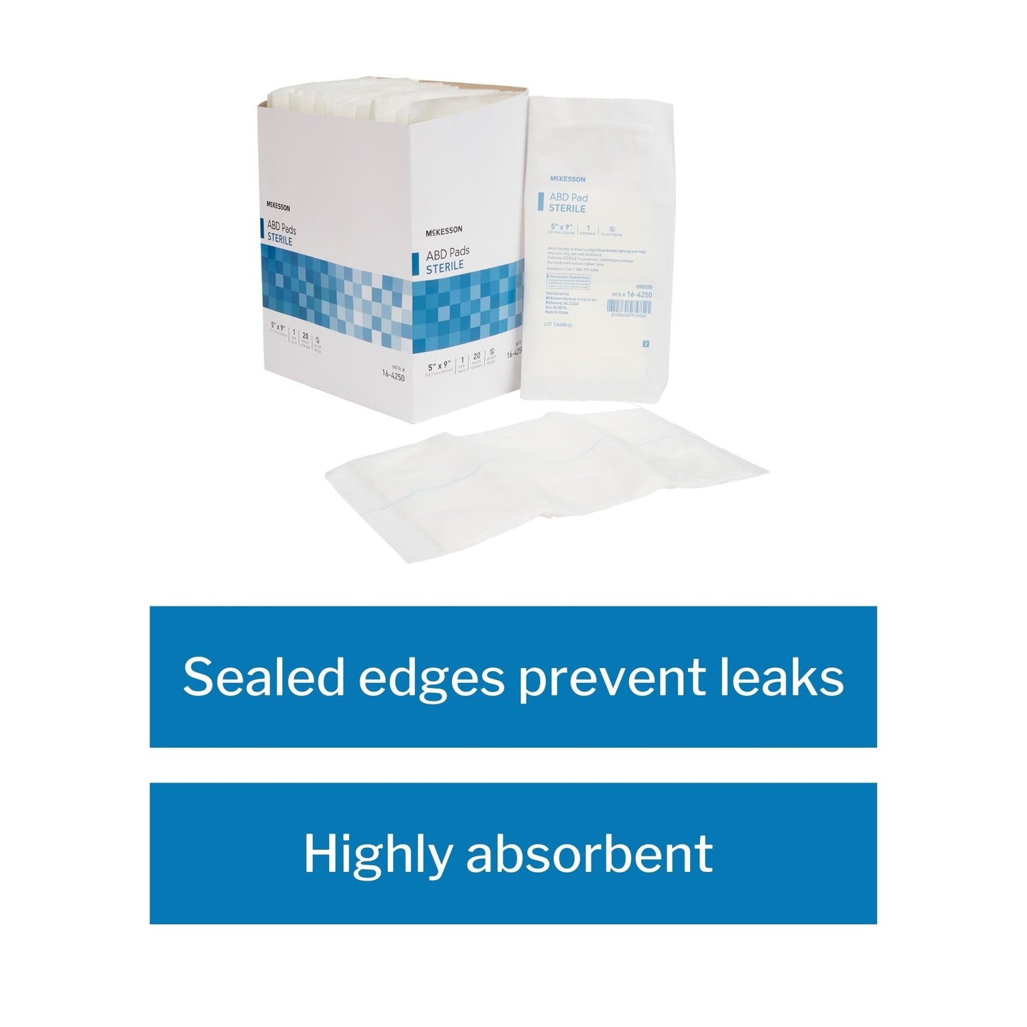 Abdominal Pad McKesson 5 X 9 Inch Sterile 1 per Pack, Packaging Type- Box