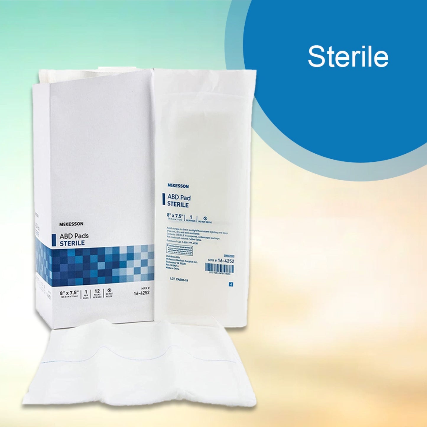 Abdominal Pad McKesson 7-1/2 X 8 Inch Sterile 1 per Pack, Packaging Type- Box