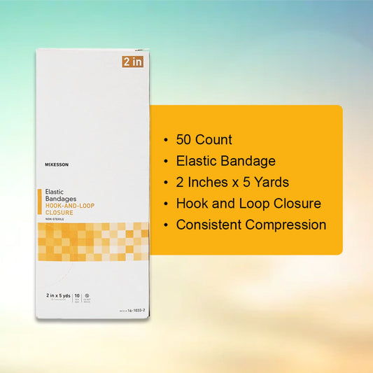 Elastic Bandage McKesson 2 Inch X 5 Yard Single Hook and Loop Closure Tan NonSterile Standard Compression, Packaging Type- Box