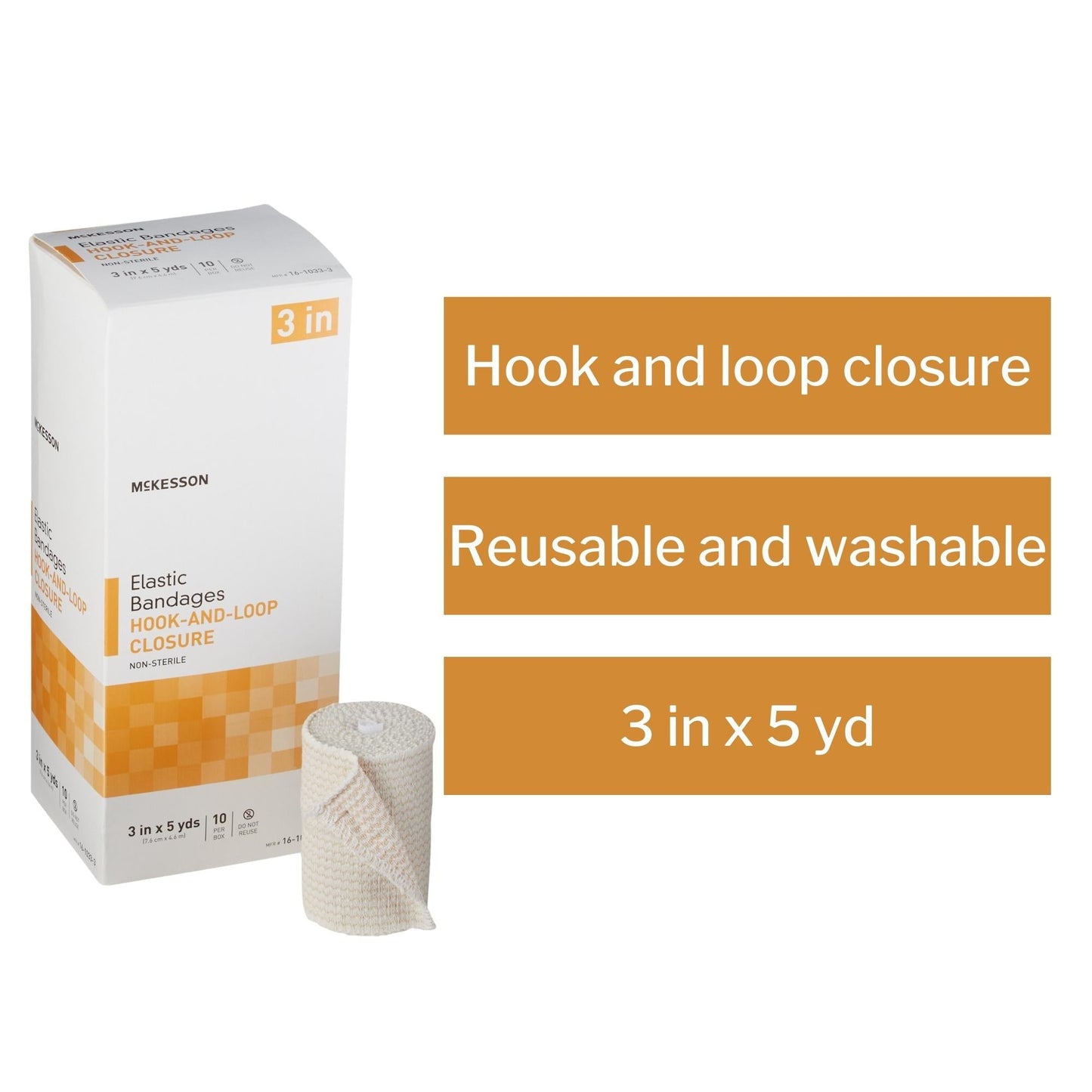 Elastic Bandage McKesson 3 Inch X 5 Yard Single Hook and Loop Closure Tan NonSterile Standard Compression, Packaging Type- Box