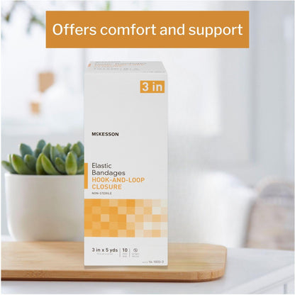 Elastic Bandage McKesson 3 Inch X 5 Yard Single Hook and Loop Closure Tan NonSterile Standard Compression, Packaging Type- Box