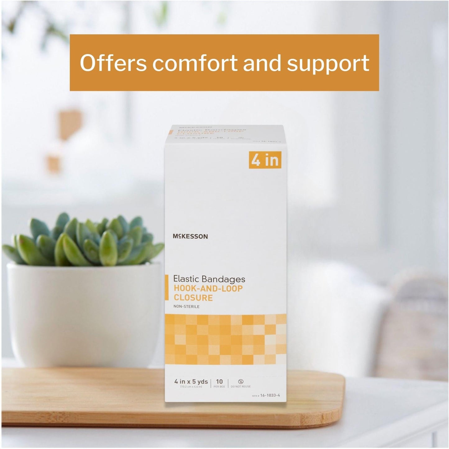 Elastic Bandage McKesson 4 Inch X 5 Yard Single Hook and Loop Closure Tan NonSterile Standard Compression, Packaging Type- Box