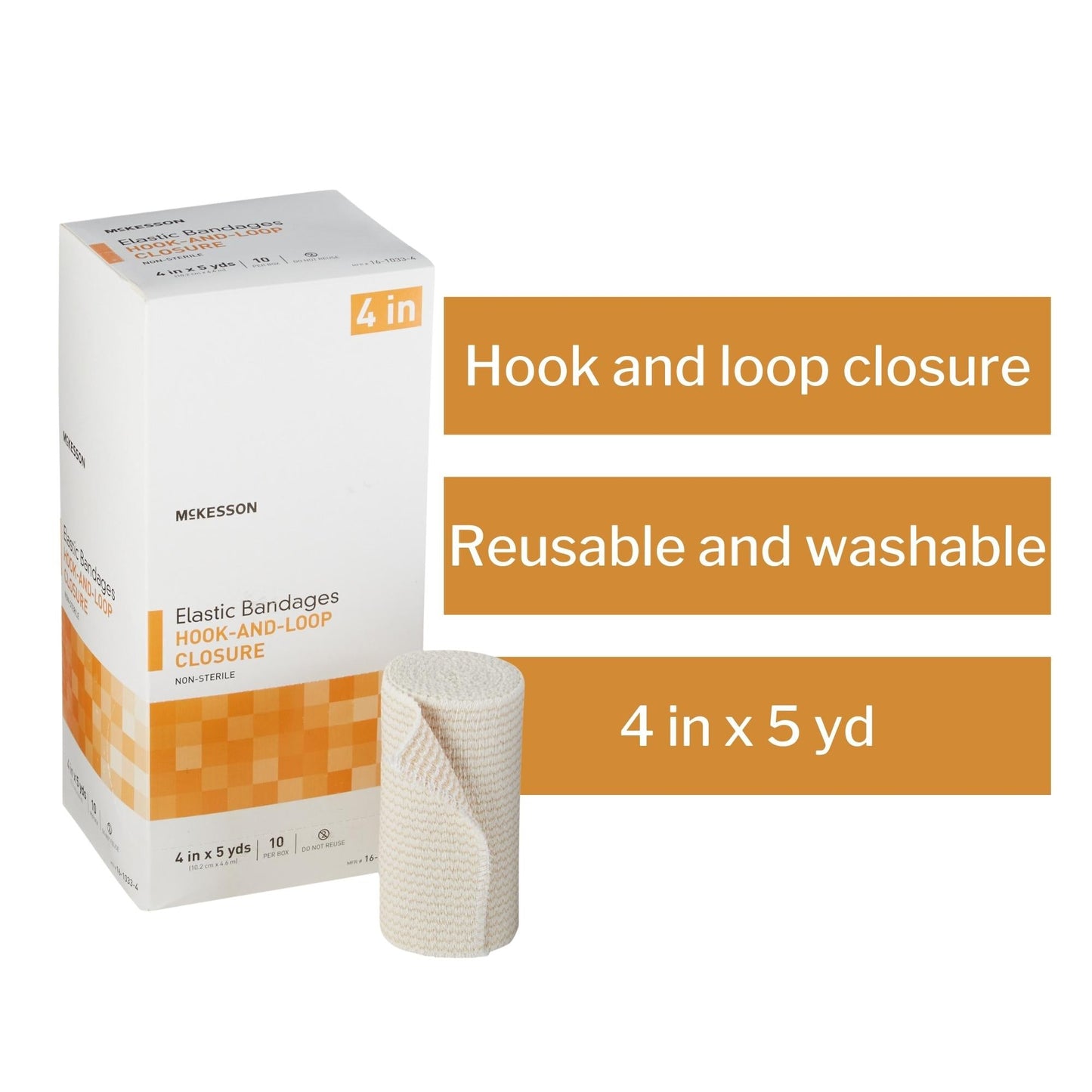 Elastic Bandage McKesson 4 Inch X 5 Yard Single Hook and Loop Closure Tan NonSterile Standard Compression, Packaging Type- Box