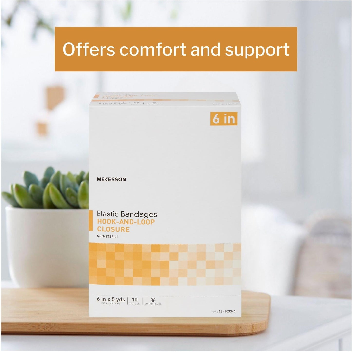 Elastic Bandage McKesson 6 Inch X 5 Yard Single Hook and Loop Closure Tan NonSterile Standard Compression, Packaging Type- Box