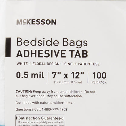 Bedside Bag McKesson 7 X 11.5 Inch White / Blue Floral Print Polyethylene, Packaging Type- Each