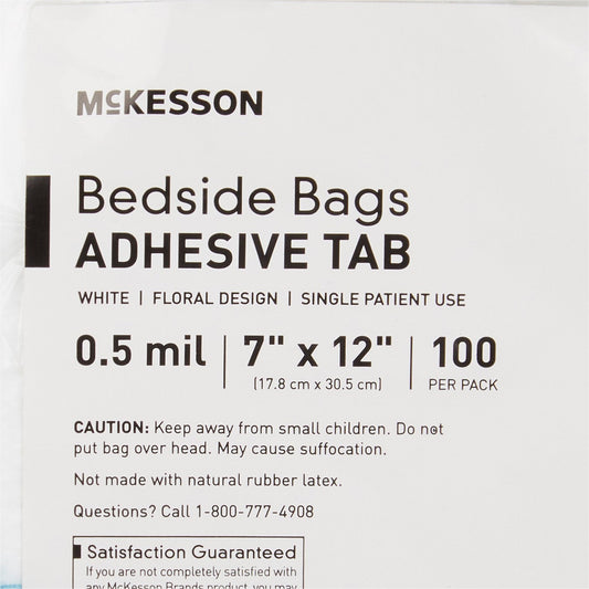 Bedside Bag McKesson 7 X 11.5 Inch White / Blue Floral Print Polyethylene, Packaging Type- Each