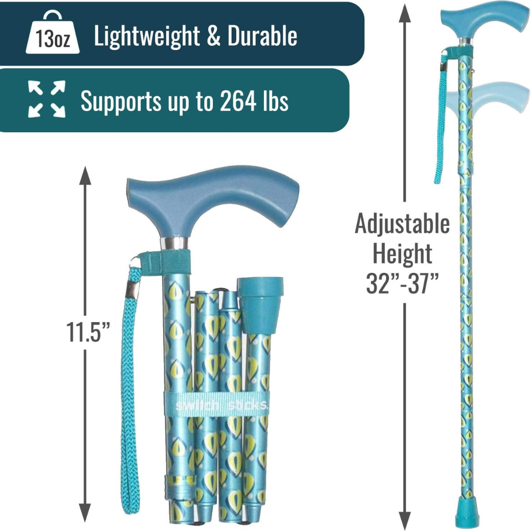 Folding Cane Switch Sticks® Aluminum 32 to 37 Inch Height Thames Print