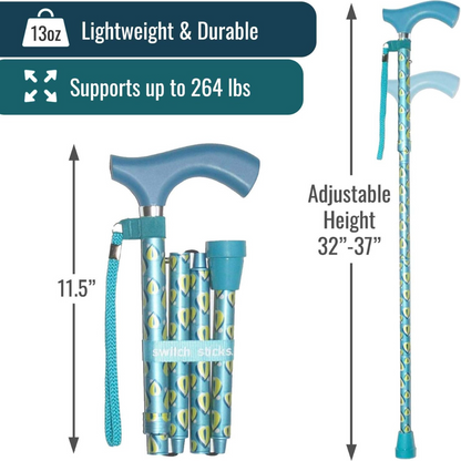 Folding Cane Switch Sticks® Aluminum 32 to 37 Inch Height Thames Print