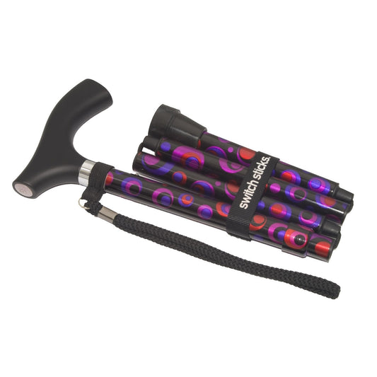 Folding Cane Switch Sticks® Aluminum 32 to 37 Inch Height Circle Print