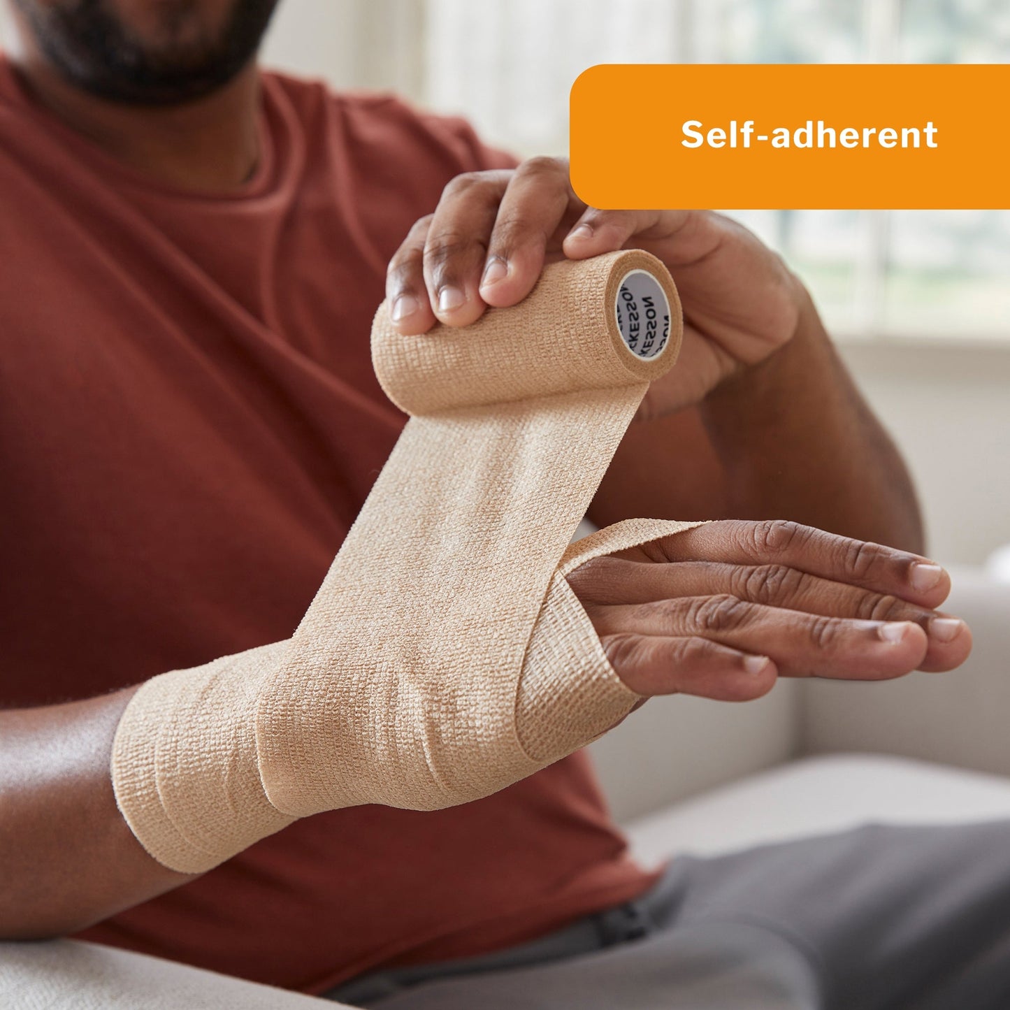 Cohesive Bandage McKesson 6 Inch X 5 Yard Self-Adherent Closure Tan NonSterile Standard Compression, Packaging Type- Each