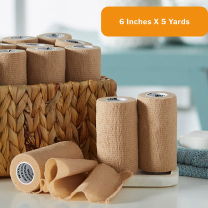 Cohesive Bandage McKesson 6 Inch X 5 Yard Self-Adherent Closure Tan NonSterile Standard Compression, Packaging Type- Each
