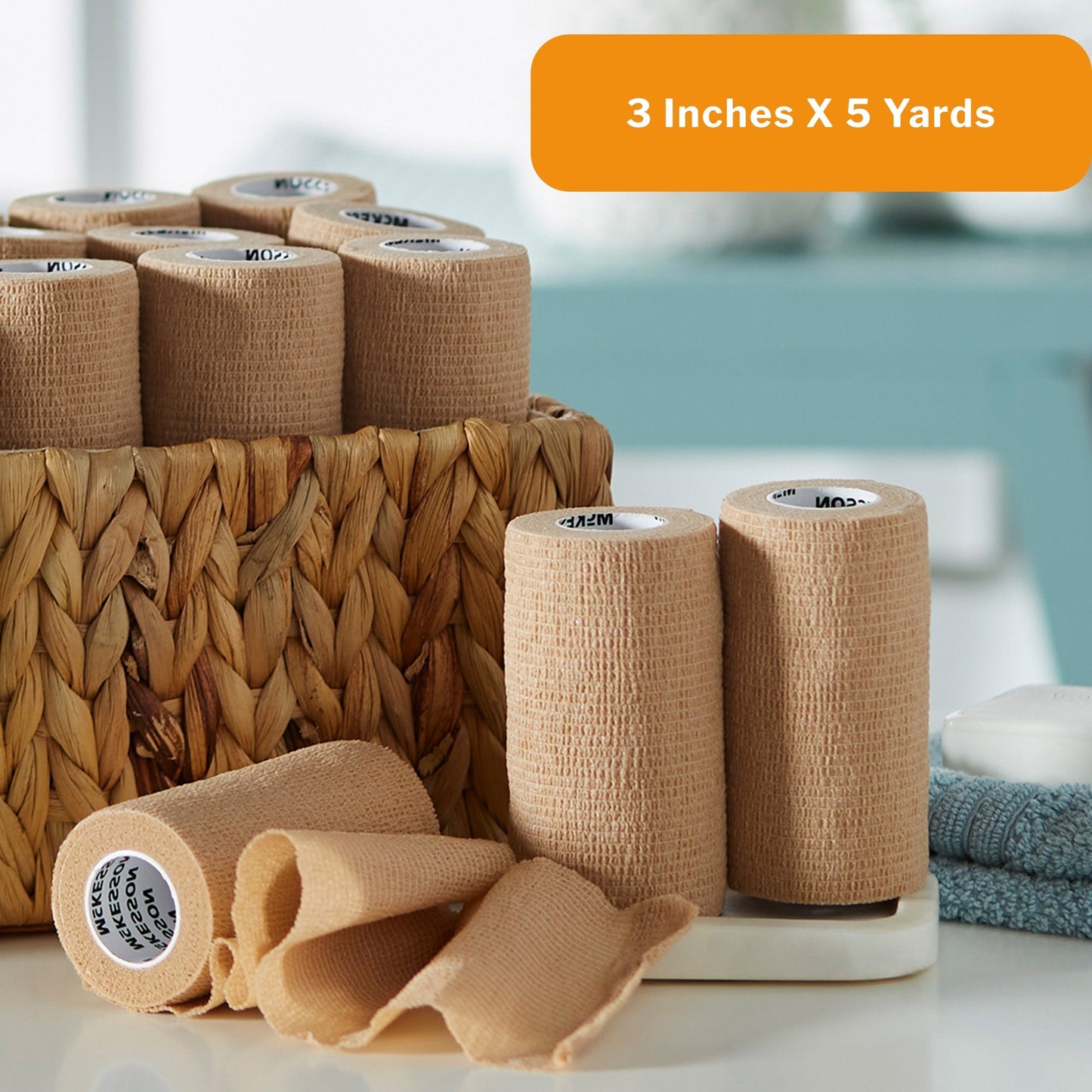 Cohesive Bandage McKesson 3 Inch X 5 Yard Self-Adherent Closure Tan NonSterile Standard Compression, Packaging Type- Case