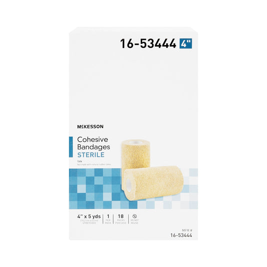 Cohesive Bandage McKesson 4 Inch X 5 Yard Self-Adherent Closure Tan Sterile Standard Compression, Packaging Type- Each