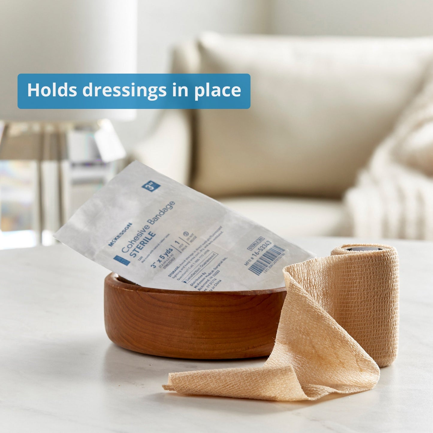 Cohesive Bandage McKesson 3 Inch X 5 Yard Self-Adherent Closure Tan Sterile Standard Compression, Packaging Type- Each