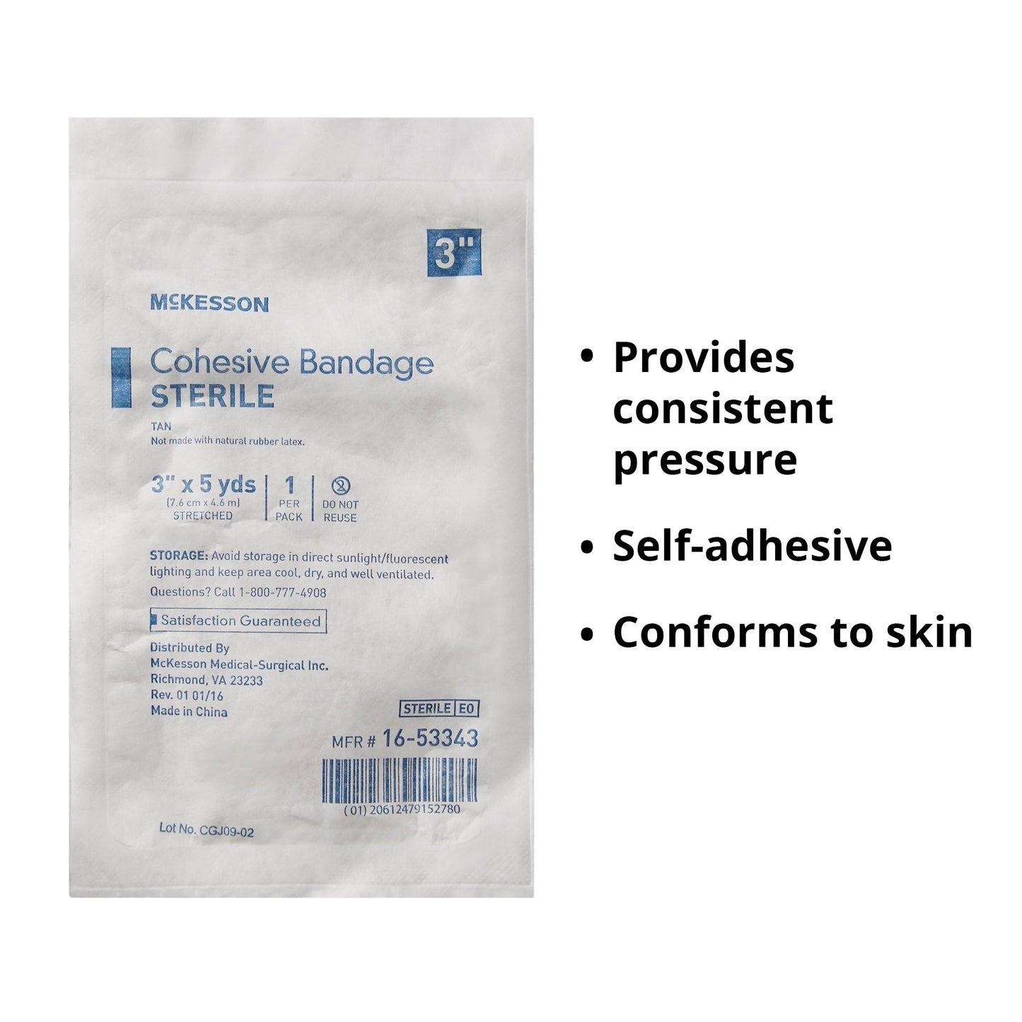 Cohesive Bandage McKesson 3 Inch X 5 Yard Self-Adherent Closure Tan Sterile Standard Compression, Packaging Type- Each