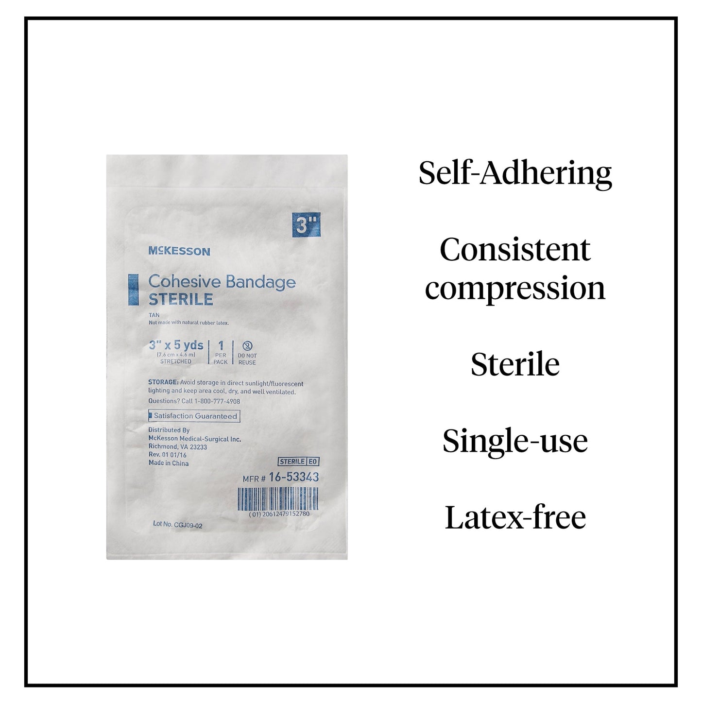 Cohesive Bandage McKesson 3 Inch X 5 Yard Self-Adherent Closure Tan Sterile Standard Compression, Packaging Type- Each