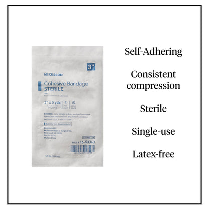 Cohesive Bandage McKesson 3 Inch X 5 Yard Self-Adherent Closure Tan Sterile Standard Compression, Packaging Type- Each