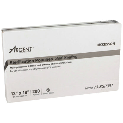 Sterilization Pouch McKesson Argent Sure-Check Ethylene Oxide (EO) Gas / Steam 12 X 18 Inch Transparent / Blue Self Seal Paper / Film, Packaging Type- Box
