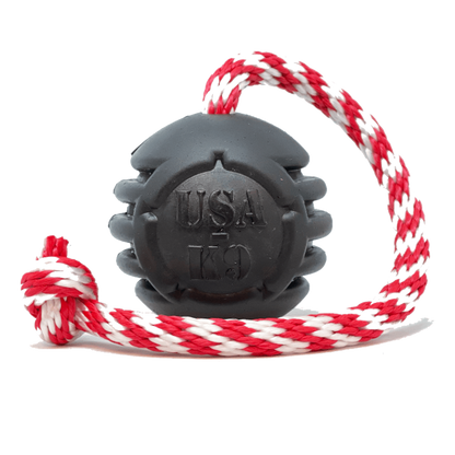 USA-K9 Magnum Black Stars and Stripes Ultra-Durable  Rubber Chew Toy, Reward Toy, Tug Toy, and Retrieving Toy