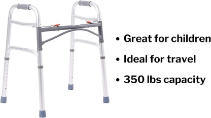 Dual Release Folding Walker Adjustable Height McKesson Aluminum Frame 350 lbs. Weight Capacity 25 to 32 Inch Height, Packaging Type- Each