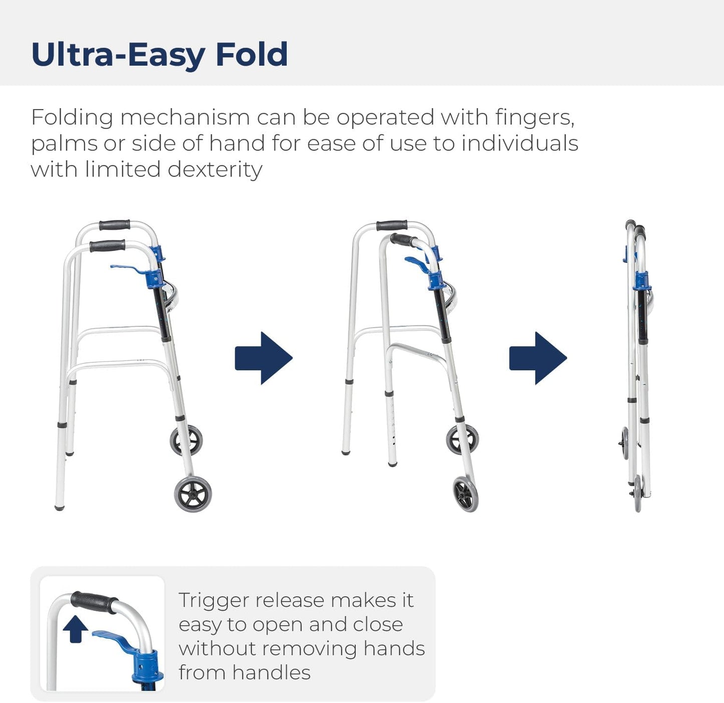 McKesson Dual Release Folding Walker Adjustable Height drive Aluminum Frame 350 lbs. Weight Capacity 32 to 39 Inch Height