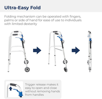 McKesson Dual Release Folding Walker Adjustable Height drive Aluminum Frame 350 lbs. Weight Capacity 32 to 39 Inch Height