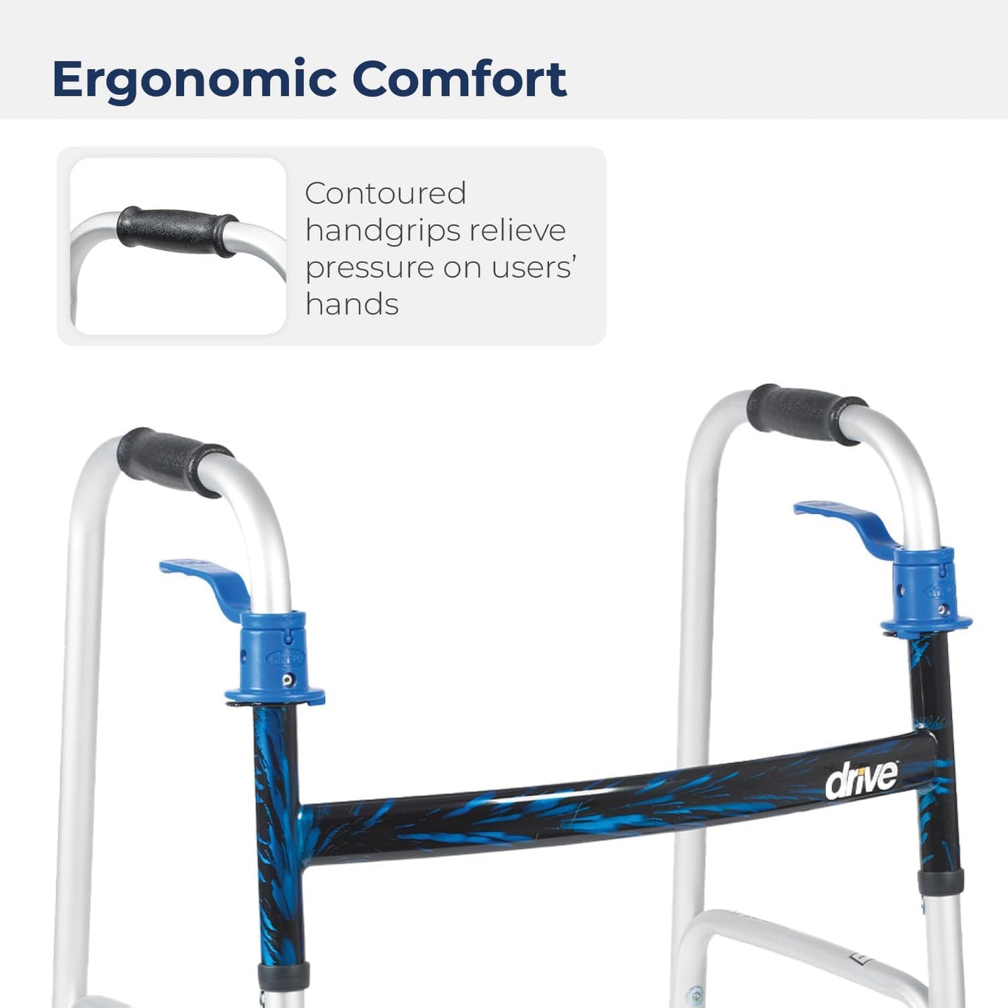 McKesson Dual Release Folding Walker Adjustable Height drive Aluminum Frame 350 lbs. Weight Capacity 32 to 39 Inch Height