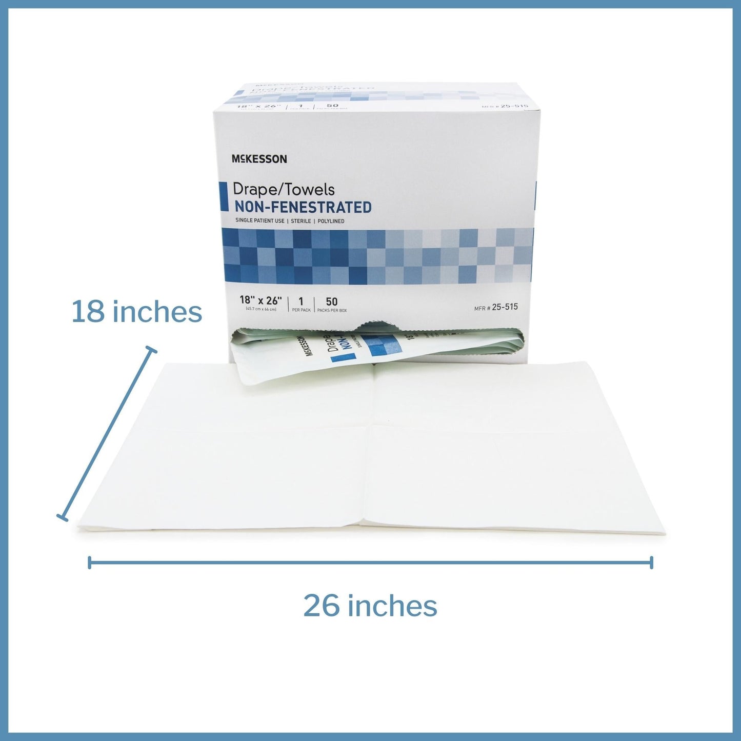 General Purpose Drape McKesson Poly Lined Towel Drape 18 W X 26 L Inch Sterile, Packaging Type- Box