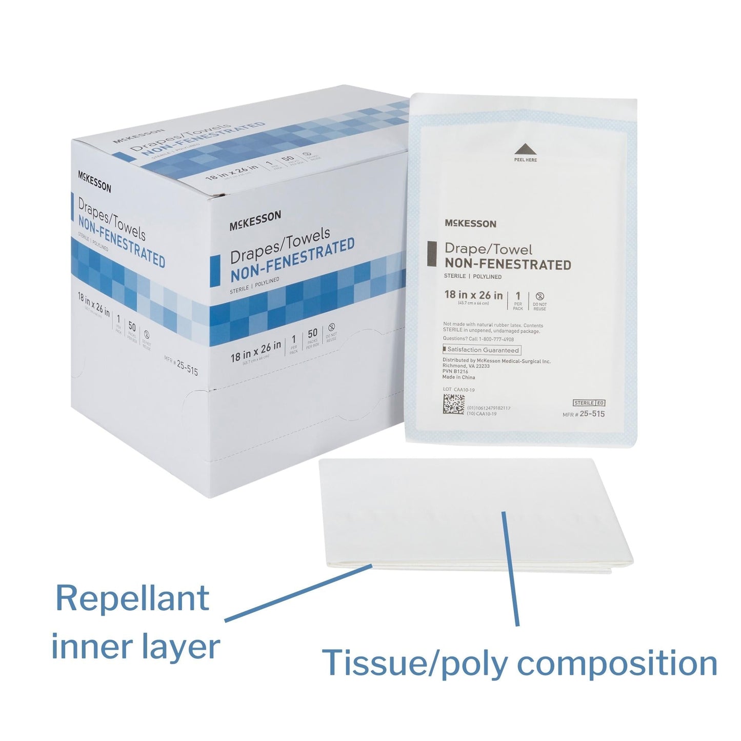 General Purpose Drape McKesson Poly Lined Towel Drape 18 W X 26 L Inch Sterile, Packaging Type- Box