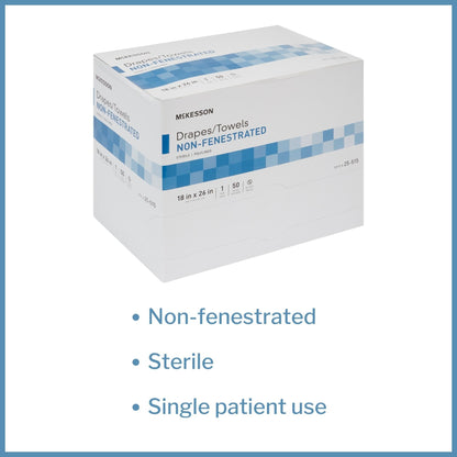 General Purpose Drape McKesson Poly Lined Towel Drape 18 W X 26 L Inch Sterile, Packaging Type- Box
