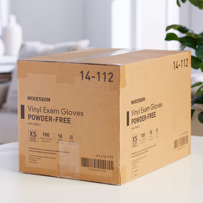 Exam Glove McKesson X-Small NonSterile Vinyl Standard Cuff Length Smooth Clear Not Rated, Packaging Type- Box