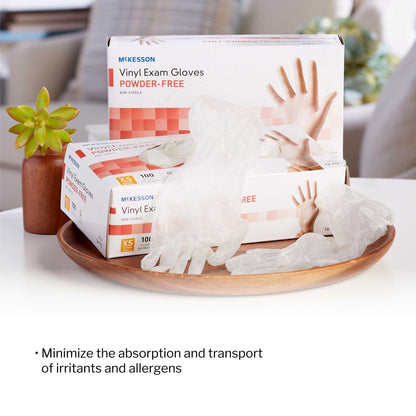 Exam Glove McKesson X-Small NonSterile Vinyl Standard Cuff Length Smooth Clear Not Rated, Packaging Type- Box
