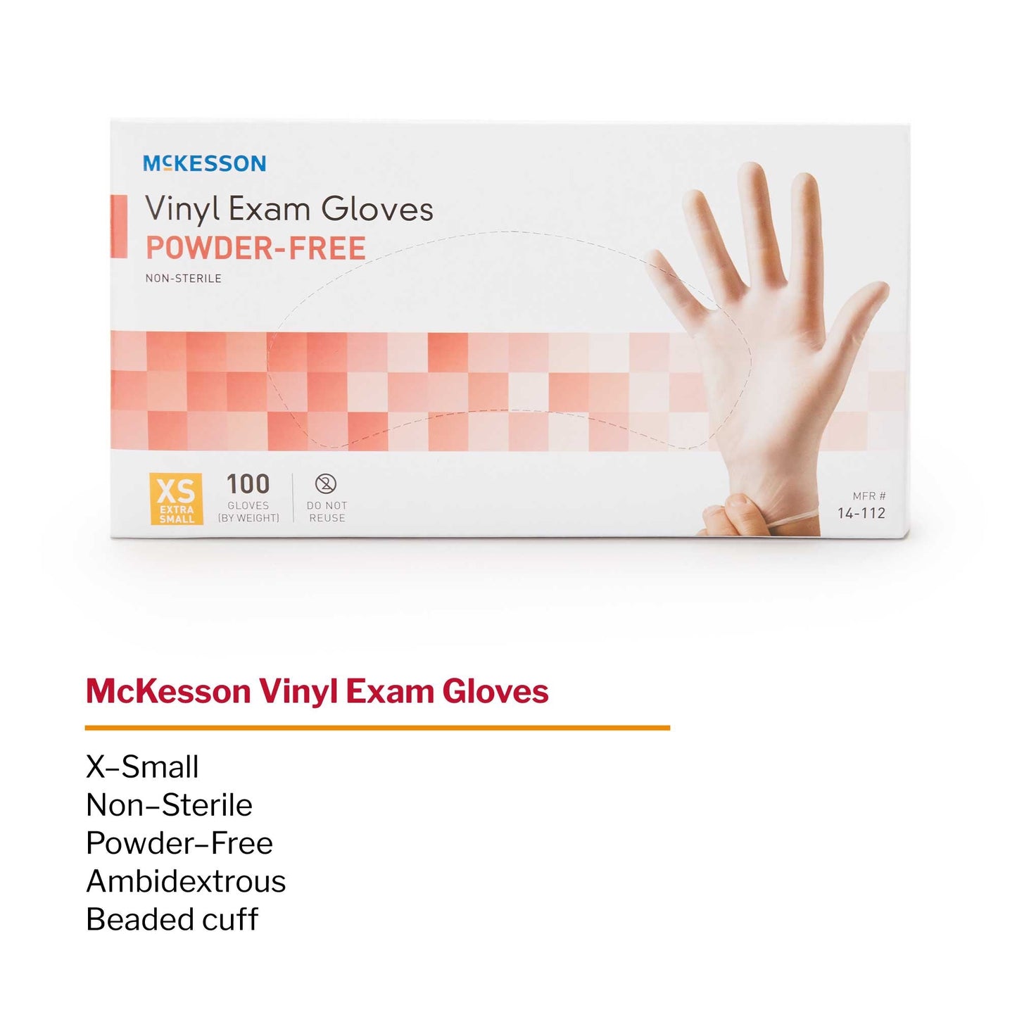 Exam Glove McKesson X-Small NonSterile Vinyl Standard Cuff Length Smooth Clear Not Rated, Packaging Type- Box
