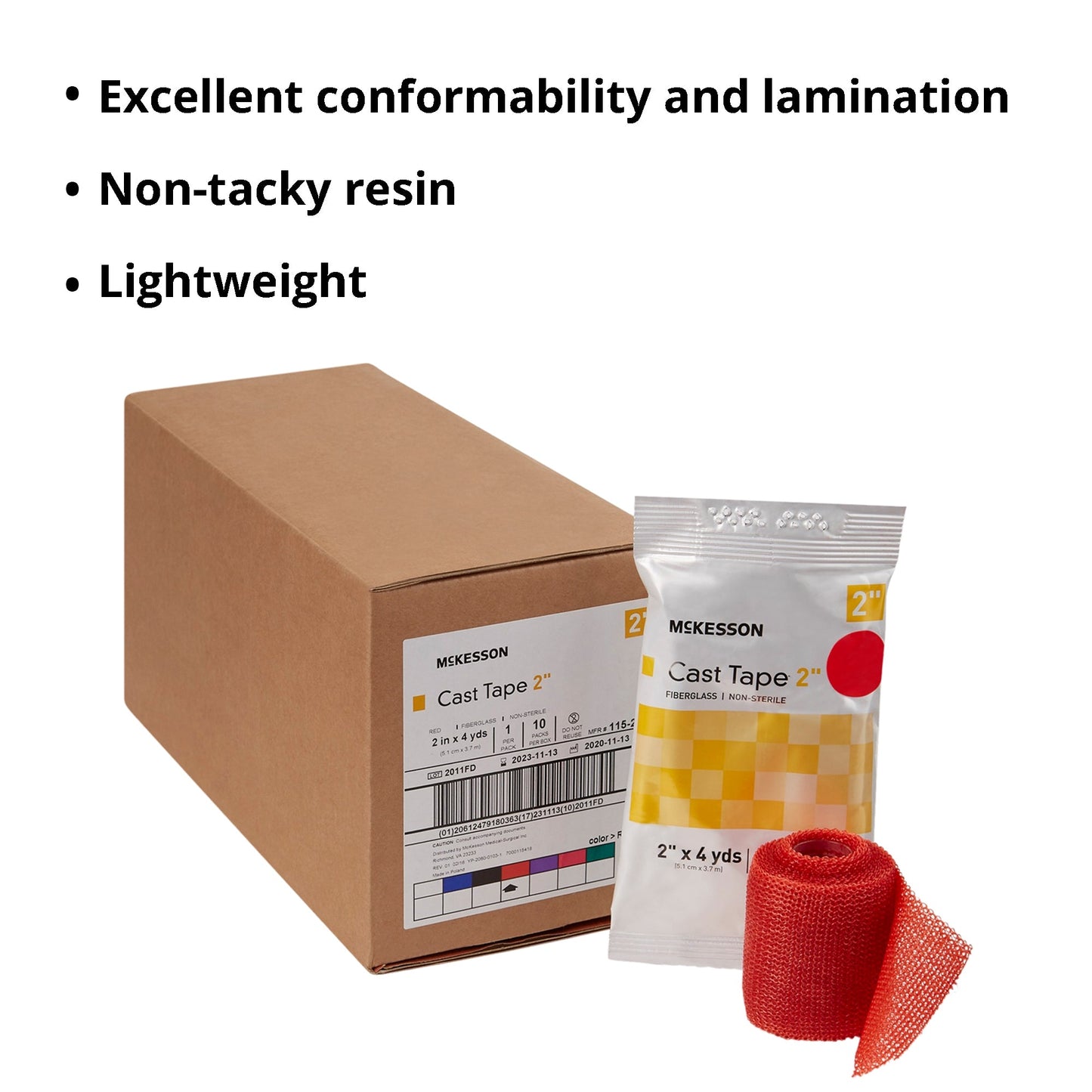 Cast Tape McKesson 2 Inch X 12 Foot Fiberglass Red, Packaging Type- Box