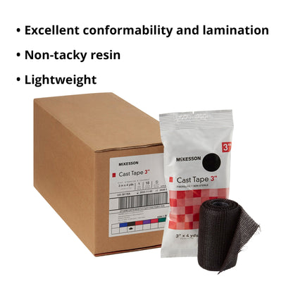 Cast Tape McKesson 3 Inch X 12 Foot Fiberglass Black, Packaging Type- Box