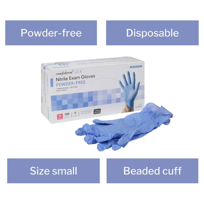 Exam Glove McKesson Confiderm 3.5C Small NonSterile Nitrile Standard Cuff Length Textured Fingertips Blue Chemo Tested, Packaging Type- Box