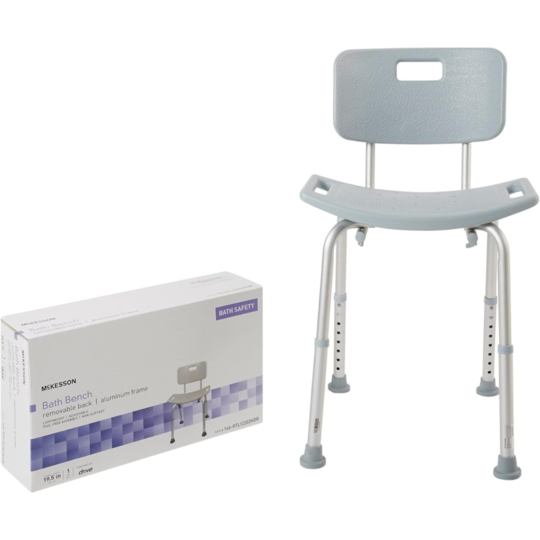 Bath Bench McKesson Without Arms Aluminum Frame Removable Backrest 19-1/4 Inch Seat Width 300 lbs. Weight Capacity, Packaging Type- Each