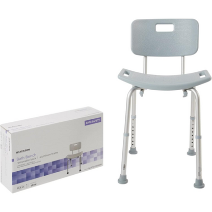 Bath Bench McKesson Without Arms Aluminum Frame Removable Backrest 19-1/4 Inch Seat Width 300 lbs. Weight Capacity, Packaging Type- Each