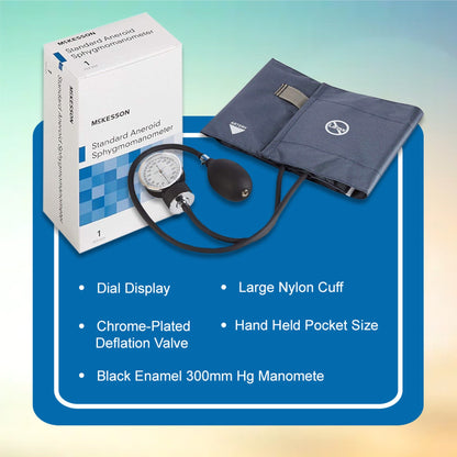 Aneroid Sphygmomanometer Unit McKesson Brand Large Adult Cuff Nylon Cuff 34 - 50 cm Pocket Aneroid, Packaging Type- Box