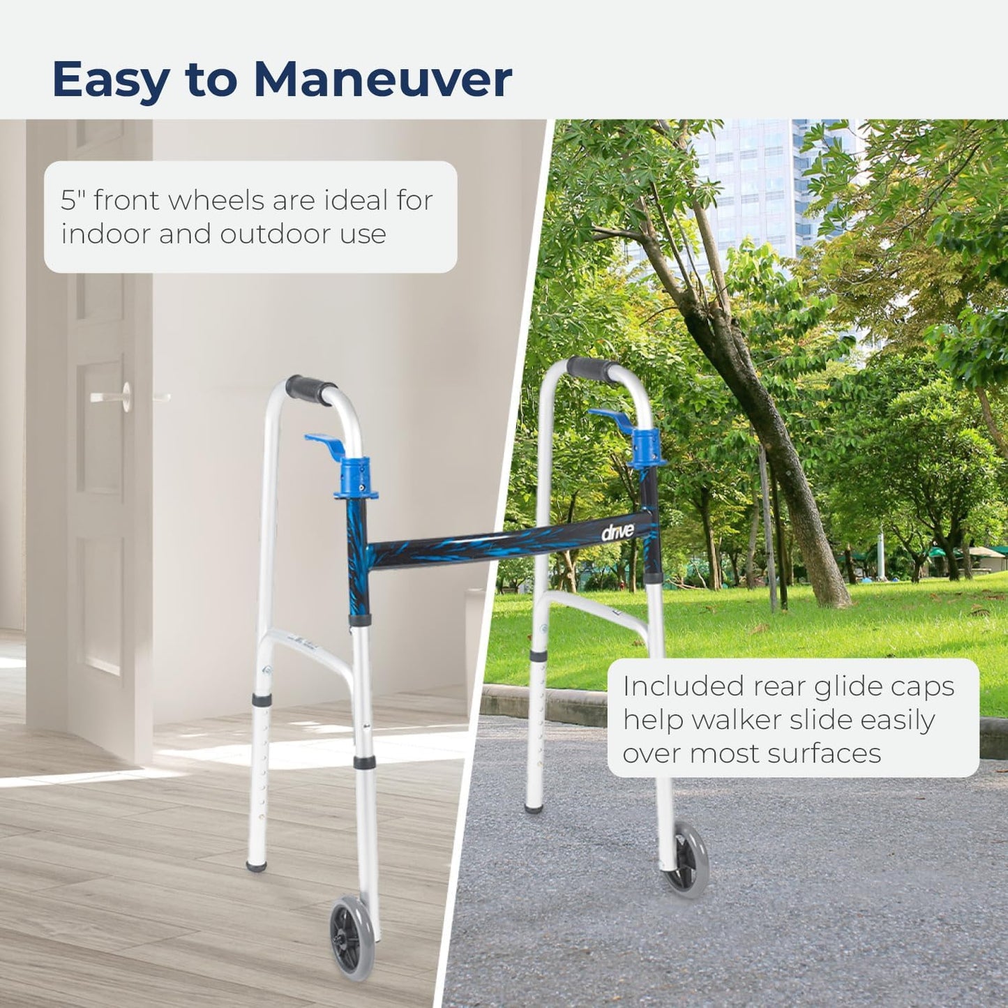 McKesson Dual Release Folding Walker Adjustable Height drive Aluminum Frame 350 lbs. Weight Capacity 32 to 39 Inch Height
