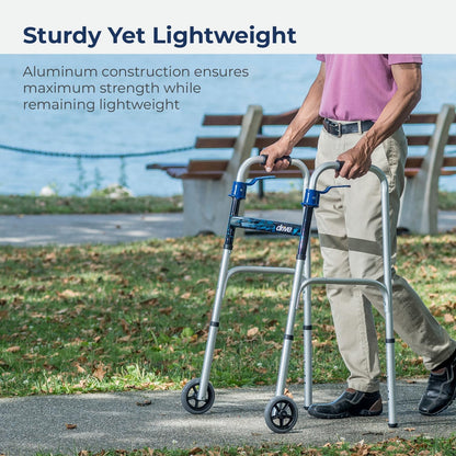 McKesson Dual Release Folding Walker Adjustable Height drive Aluminum Frame 350 lbs. Weight Capacity 32 to 39 Inch Height