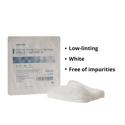 Gauze Sponge McKesson 4 X 4 Inch 8-Ply Sterile 10 per Tray, Packaging Type- Box