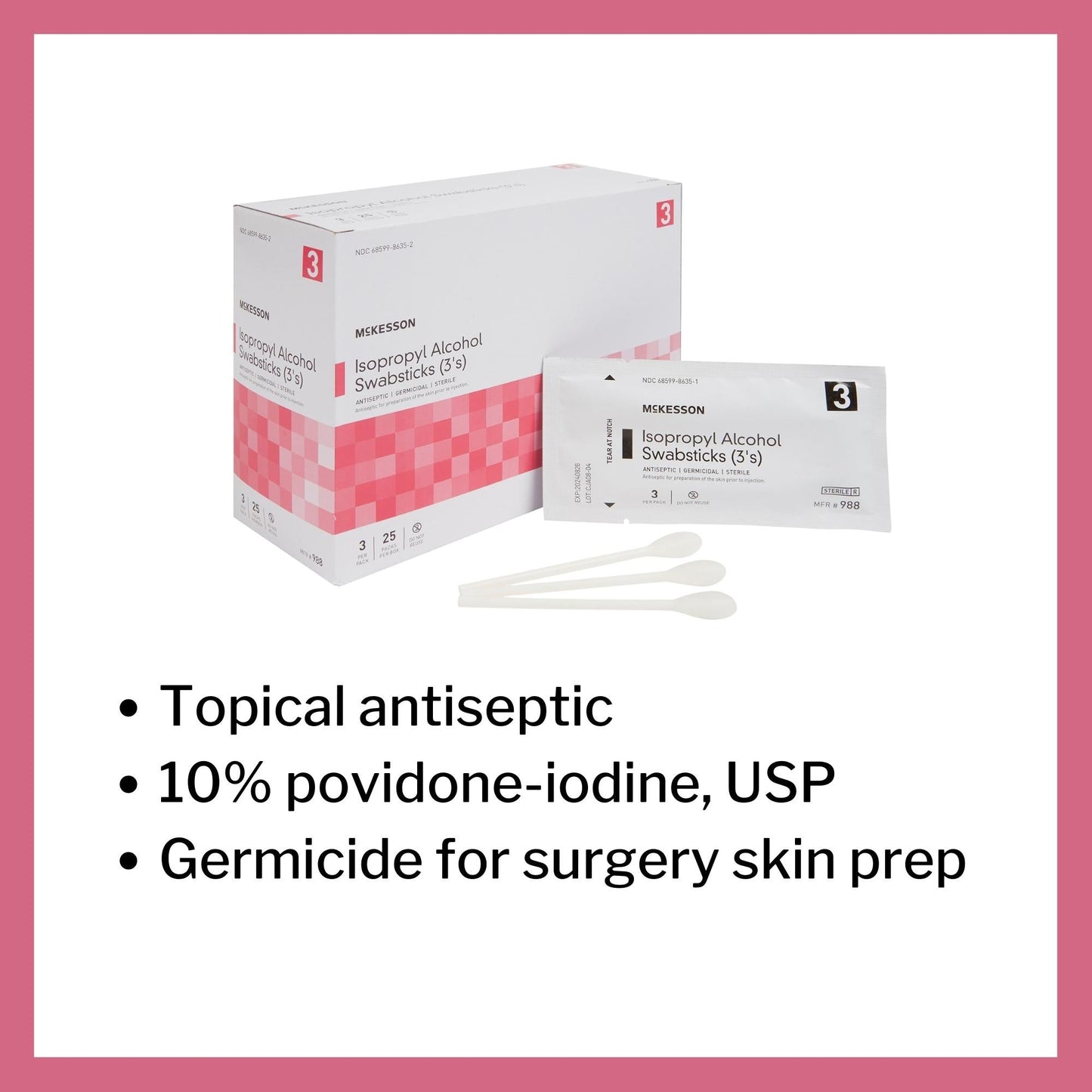 Impregnated Swabstick McKesson 70% Strength Isopropyl Alcohol Individual Packet Sterile, Packaging Type- Box