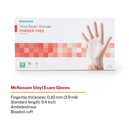 Exam Glove McKesson Confiderm Medium NonSterile Vinyl Standard Cuff Length Smooth Clear Not Rated, Packaging Type- Box